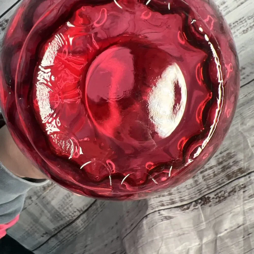 Vintage Fenton Cranberry Red Thumbprint Glass Pitcher with‎ Flared Rim 6.5